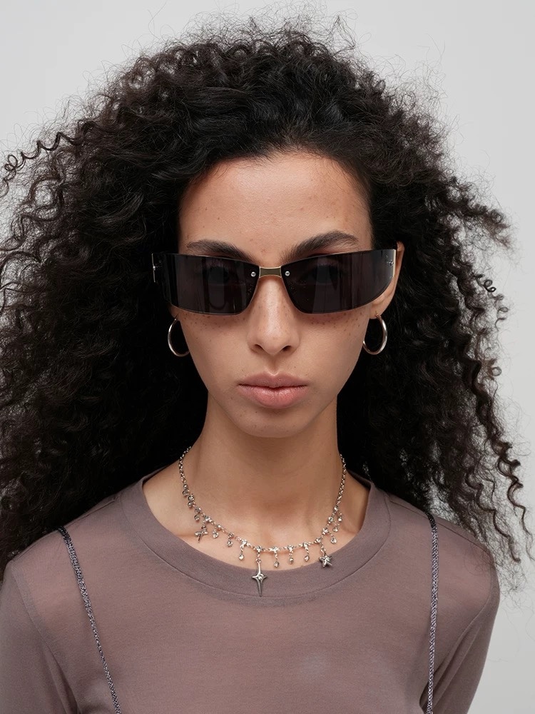 Cyberpunk Rimless Shield Sunglasses - Y2K Aesthetic Wrap Eyewear