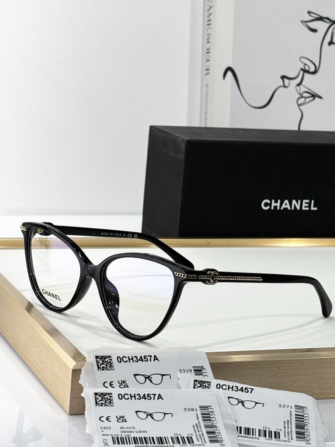 Chanel 0CH3457A Women’s Cat-Eye Optical Frames – Elegant Chain Design