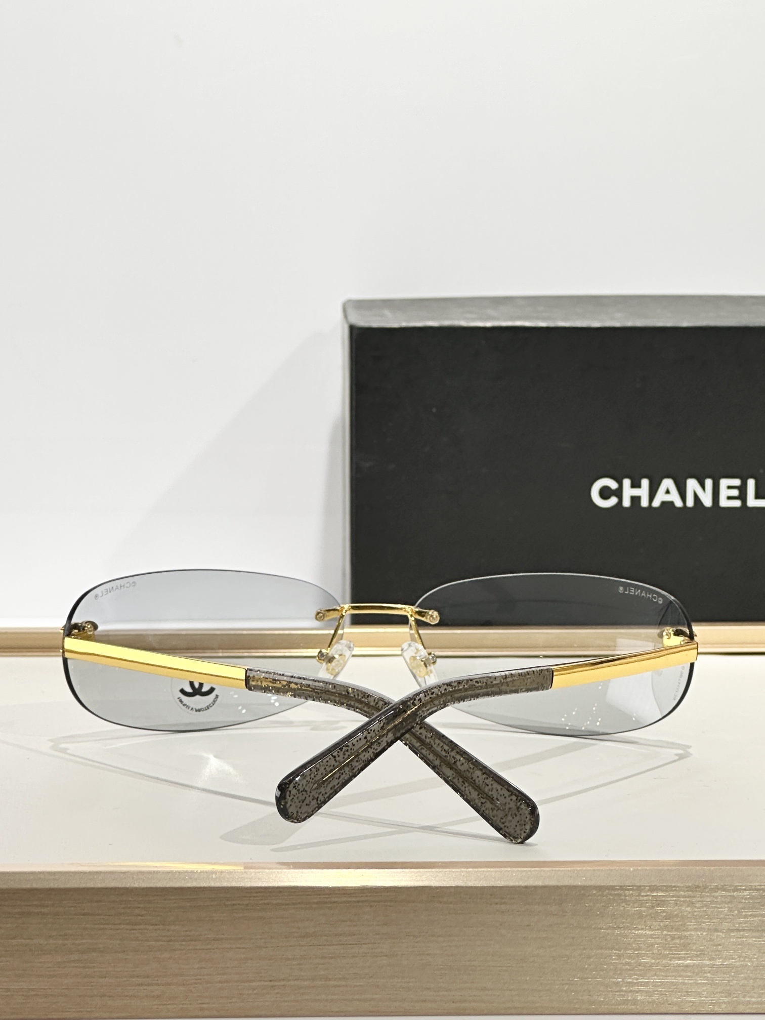Chanel Rimless Oval Sunglasses with Rhinestone CC Logo - Y2K Style