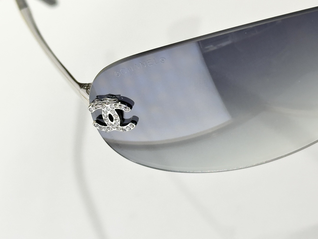 Chanel Rimless Oval Sunglasses - Gold & Crystal CC Logo