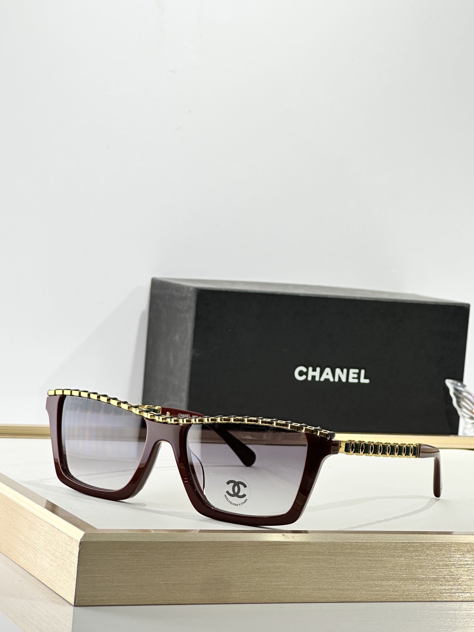 Chanel Luxury Square Chain Sunglasses - Elegant Designer Eyewear