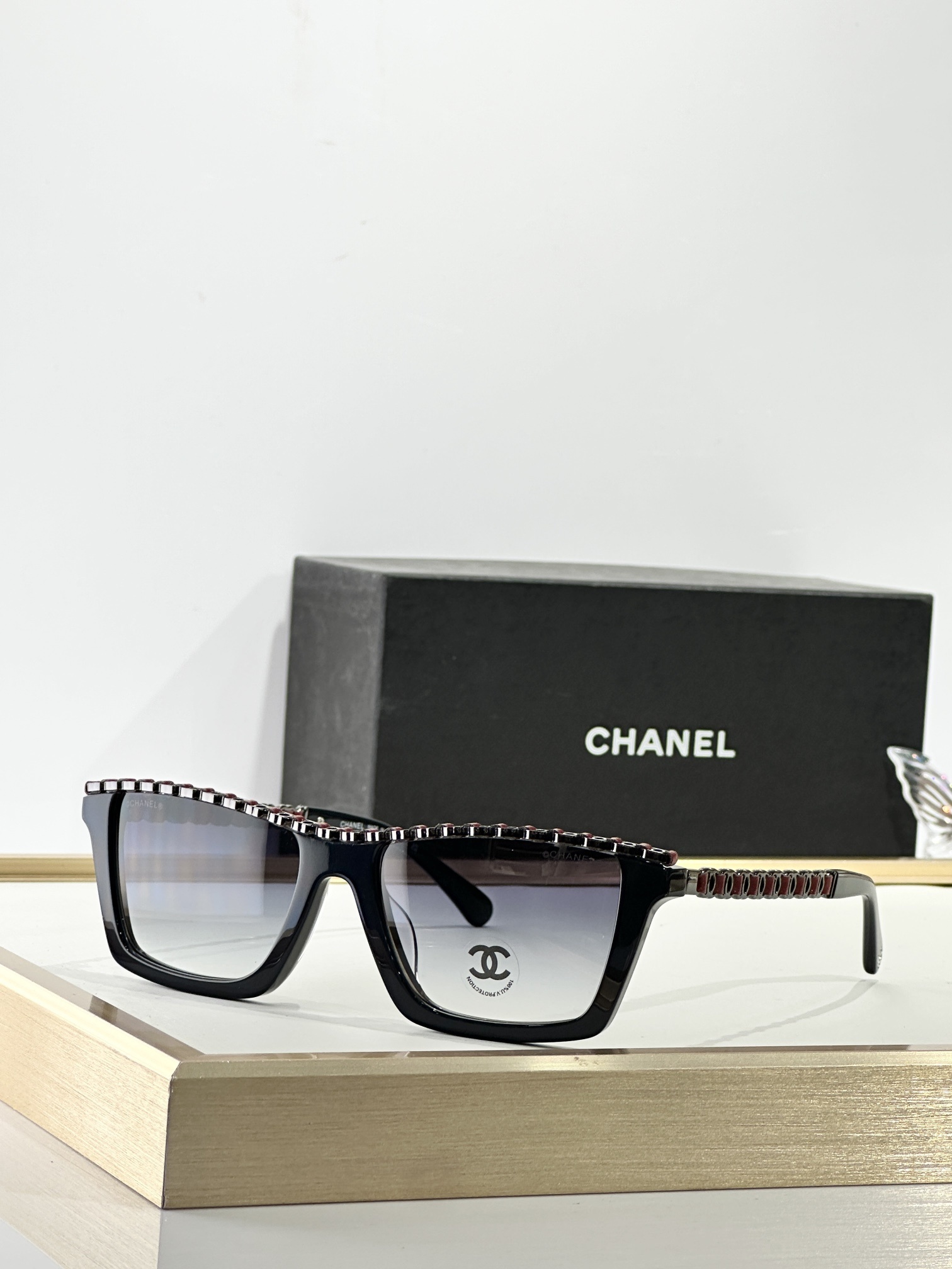 Chanel Luxury Square Chain Sunglasses - Elegant Designer Eyewear