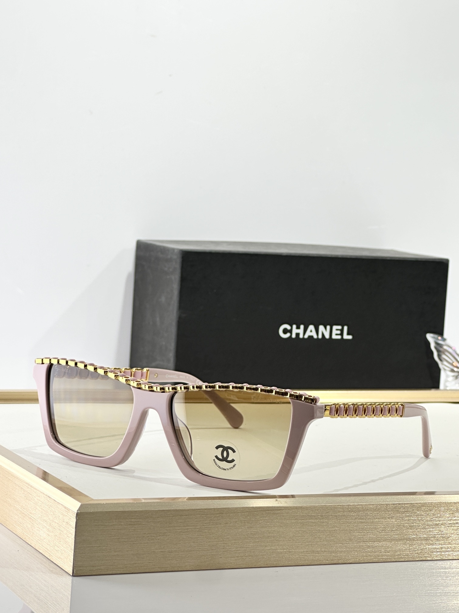 Chanel Luxury Square Chain Sunglasses - Elegant Designer Eyewear