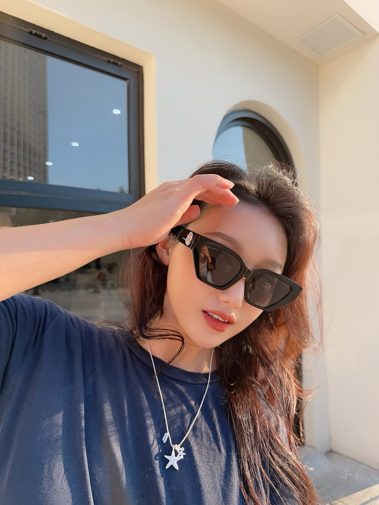 Luxury Black Square Sunglasses with White Camellia Flower Detail