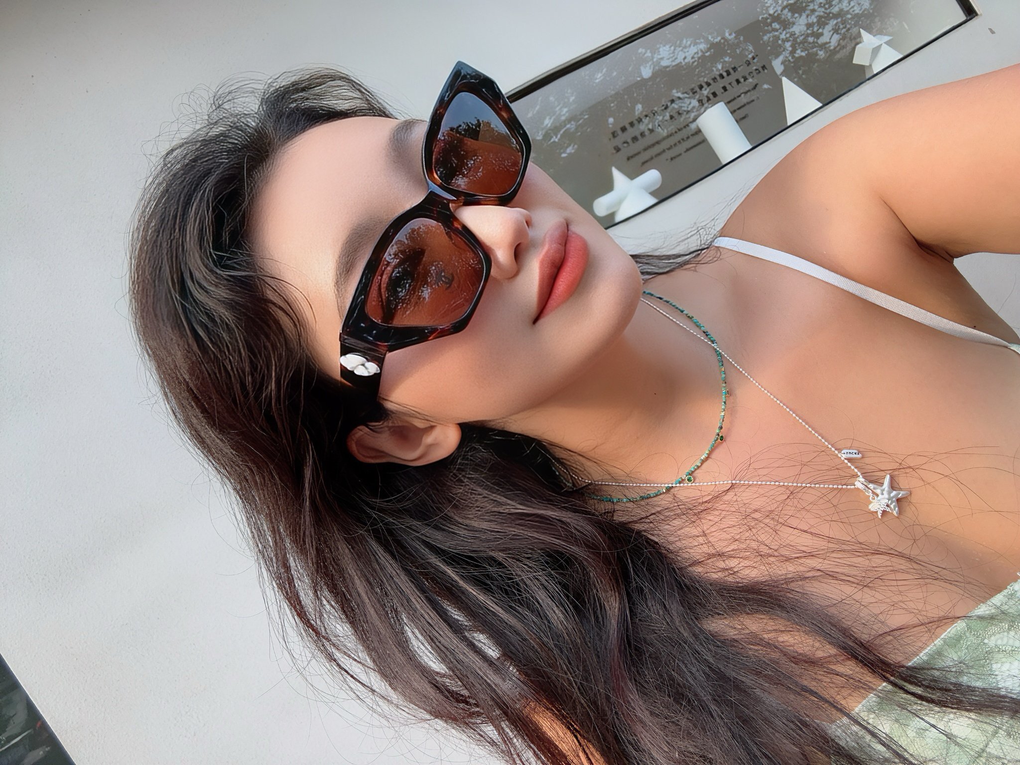 Luxury Black Square Sunglasses with White Camellia Flower Detail