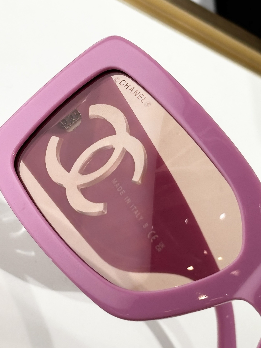 Chanel Pink Rectangular Sunglasses with Signature CC Logo