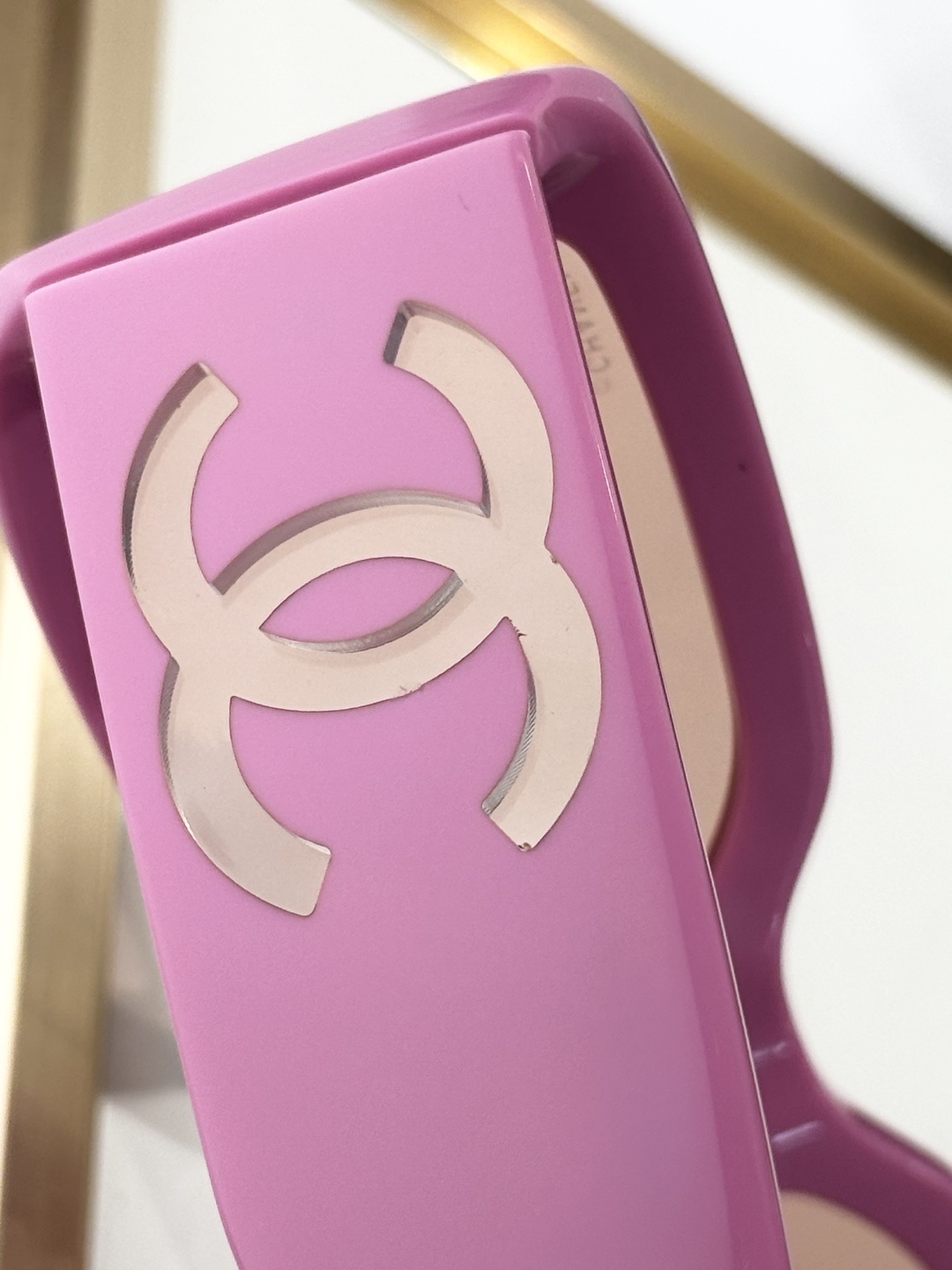 Chanel Pink Rectangular Sunglasses with Signature CC Logo