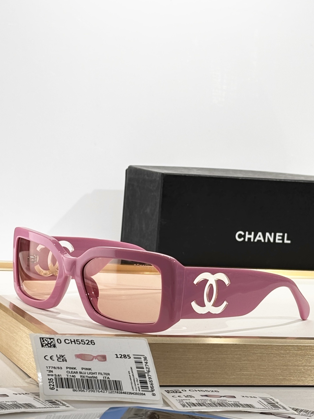 Chanel Pink Rectangular Sunglasses with Signature CC Logo