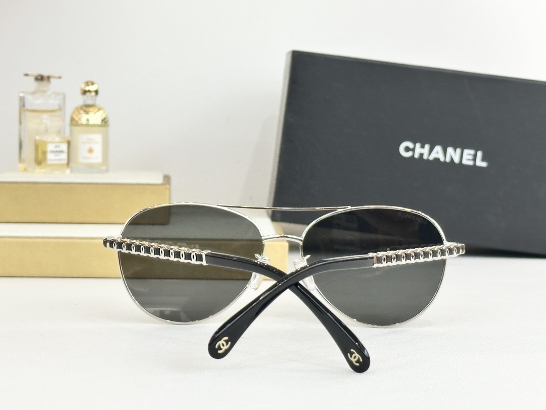 Chanel Luxury Aviator Sunglasses - Metal Frame with Chain Detail