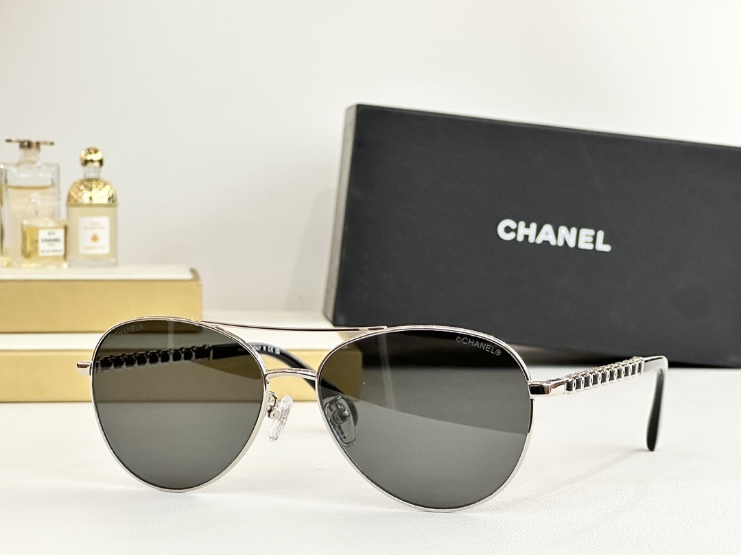 Chanel Luxury Aviator Sunglasses - Metal Frame with Chain Detail
