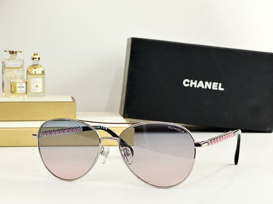 Chanel Luxury Aviator Sunglasses - Metal Frame with Chain Detail