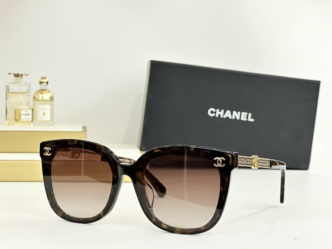 Chanel Women's Luxury Butterfly Sunglasses with Gold CC Logo