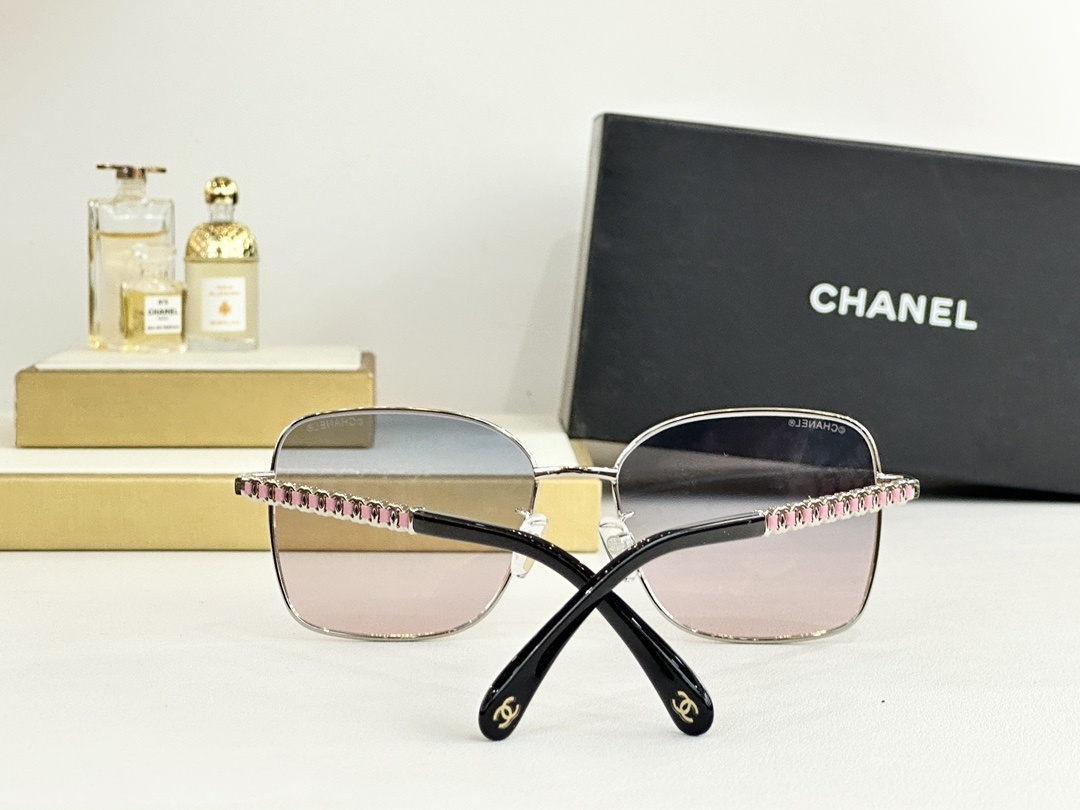 Chanel Oversized Square Metal Sunglasses - Elegant Chain Temples