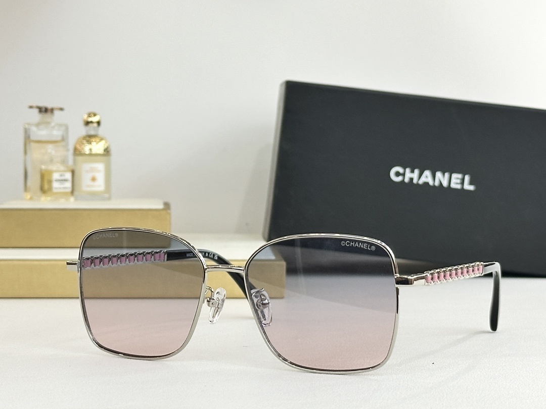 Chanel Oversized Square Metal Sunglasses - Elegant Chain Temples