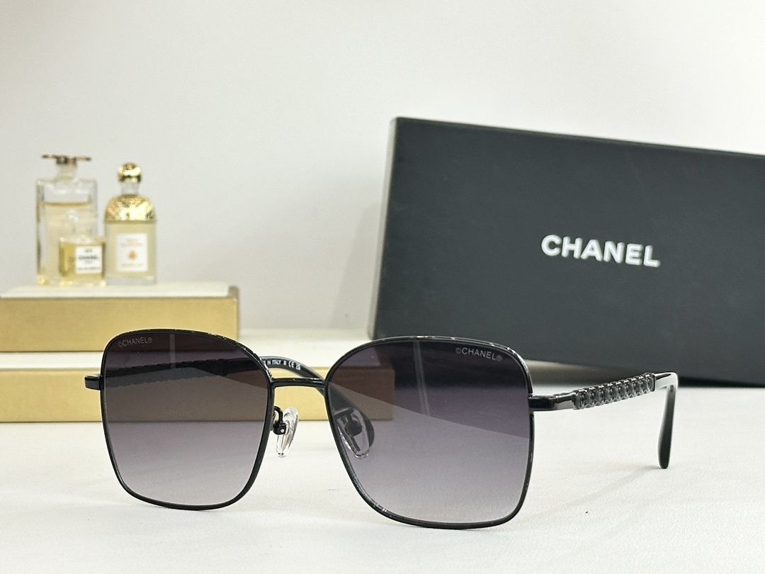 Chanel Oversized Square Metal Sunglasses - Elegant Chain Temples
