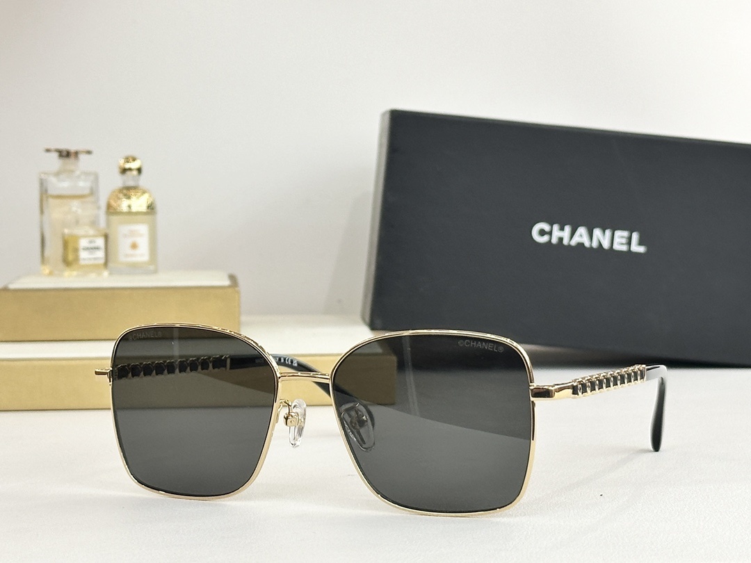Chanel Oversized Square Metal Sunglasses - Elegant Chain Temples