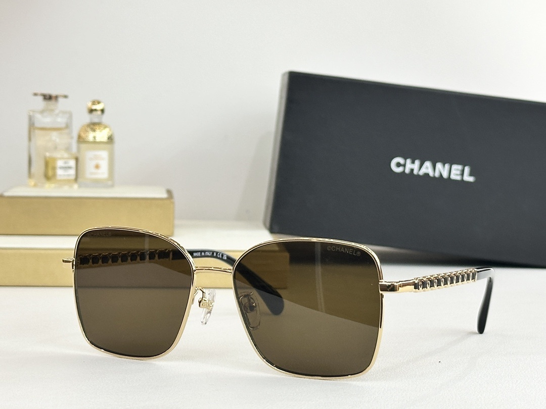 Chanel Oversized Square Metal Sunglasses – Elegant Chain Temples