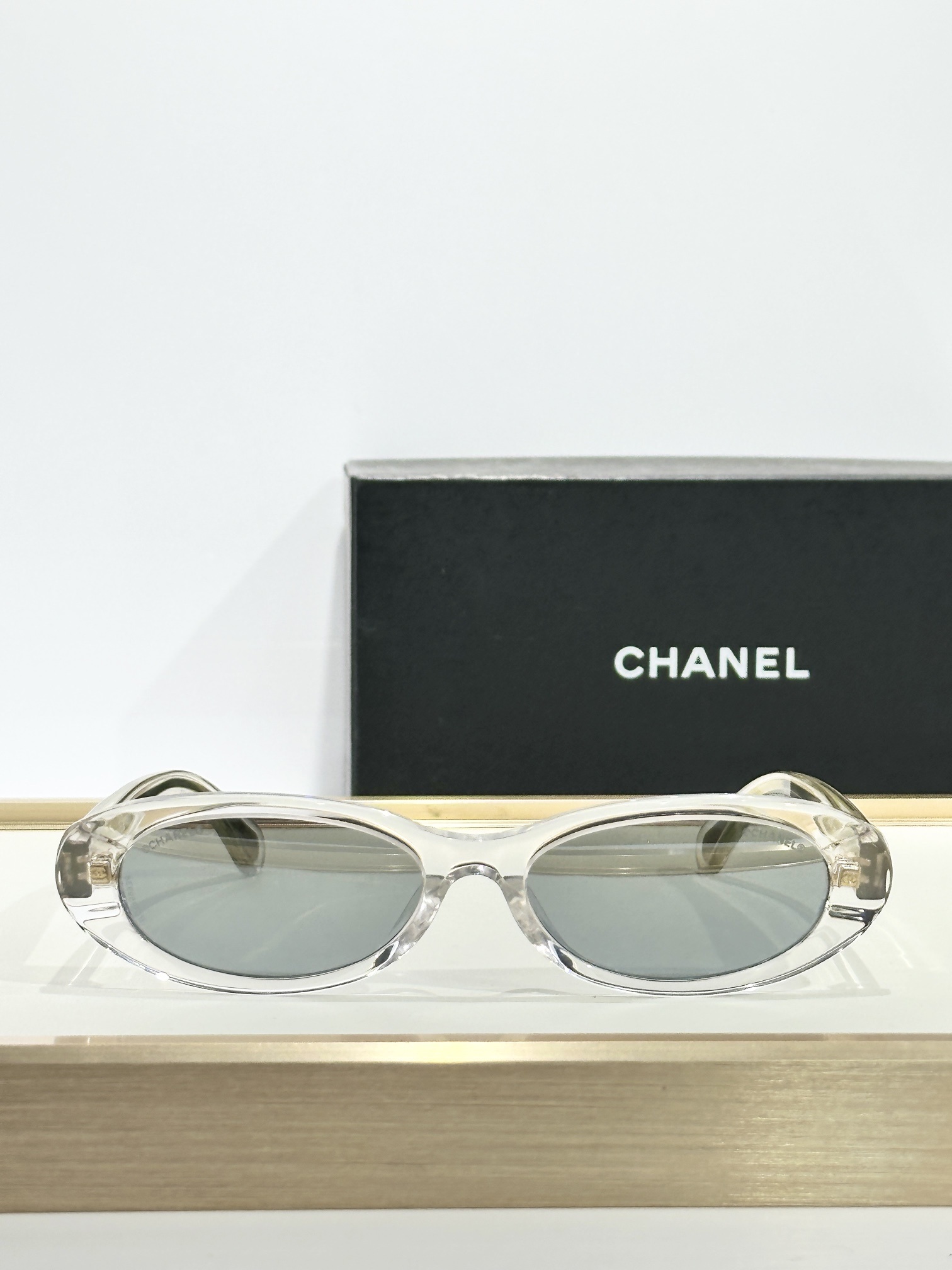 Chanel Oval Sunglasses - Transparent Light Grey Acetate Silver Lens