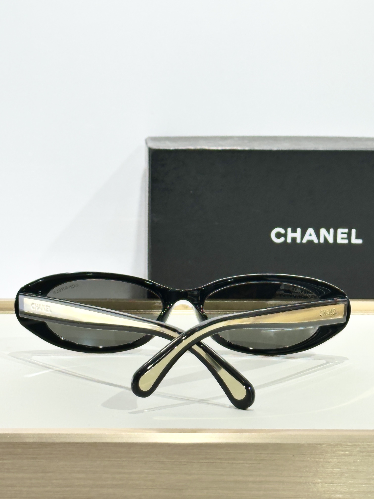 Chanel Luxury Oval Sunglasses - Black & White Vintage Style