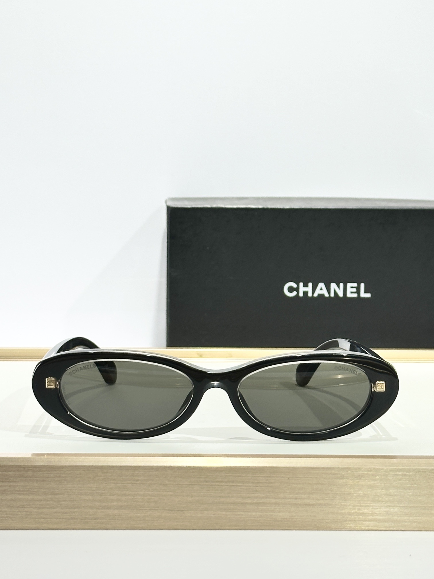 Chanel Luxury Oval Sunglasses - Black & White Vintage Style