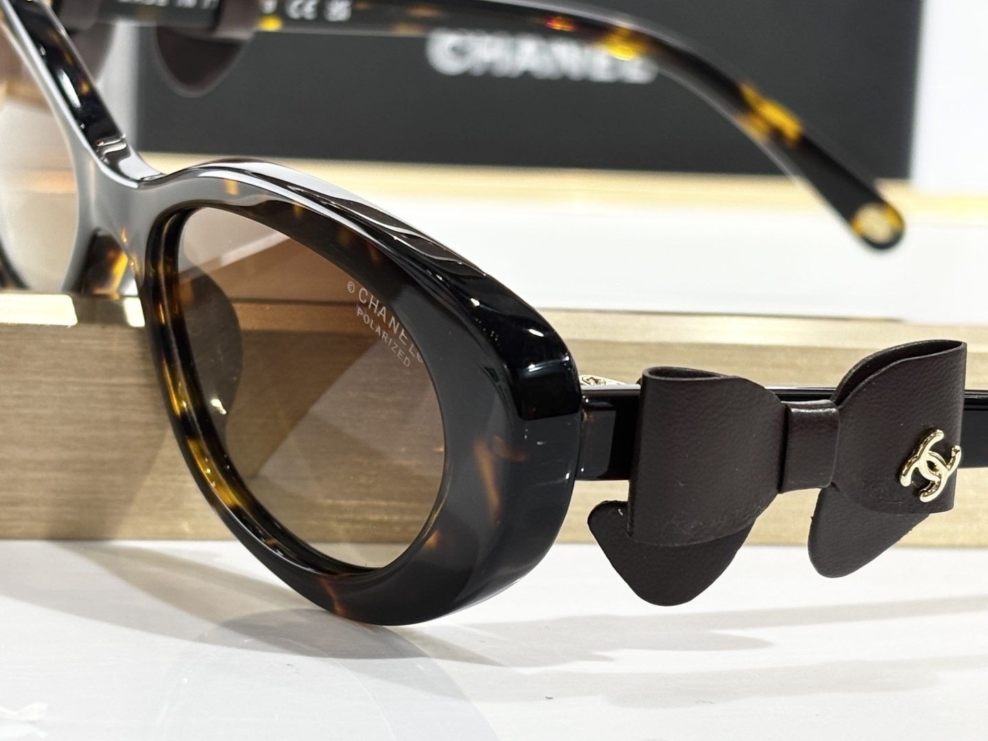 Chanel 9181Q Tortoise Polarized Sunglasses with Leather Bow Detail