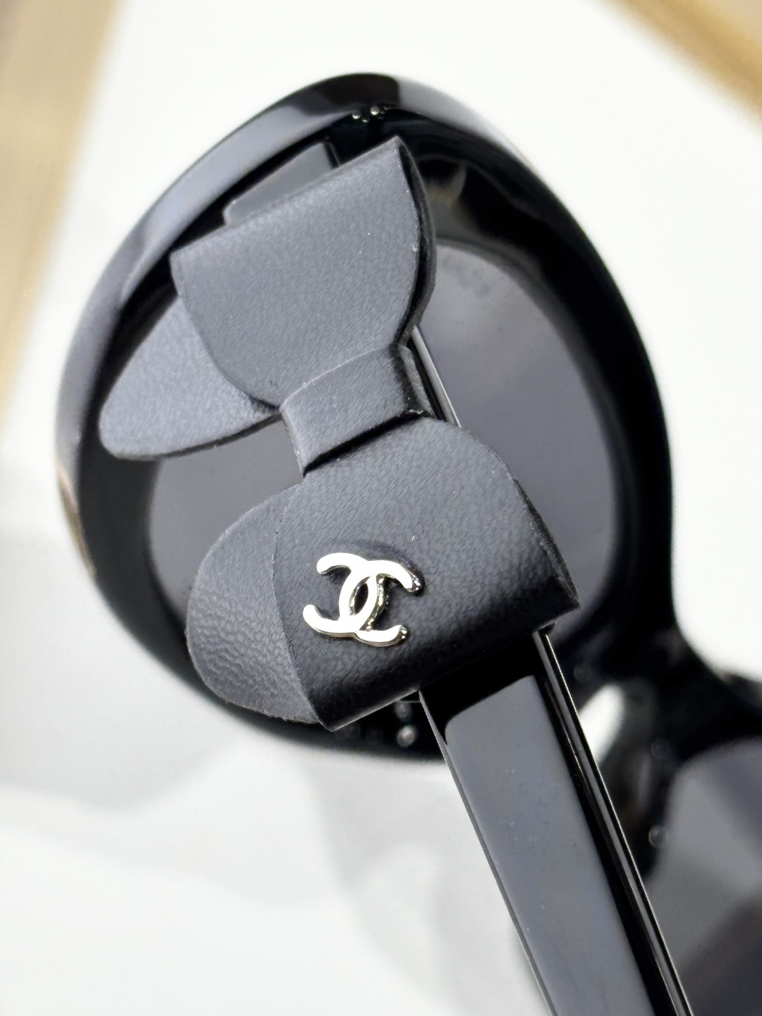 Chanel 9181Q Oval Sunglasses with Leather Bow & CC Logo - Black