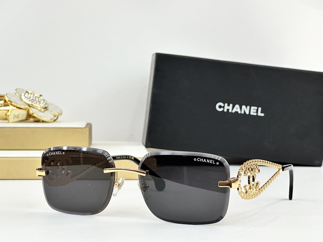 Chanel Luxury Rimless Sunglasses - Crystal CC Logo Temples