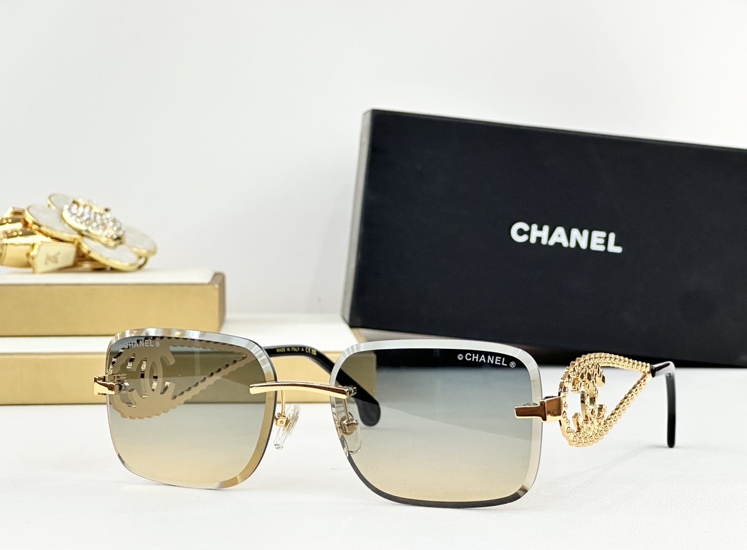 Chanel Luxury Rimless Sunglasses - Crystal CC Logo Temples