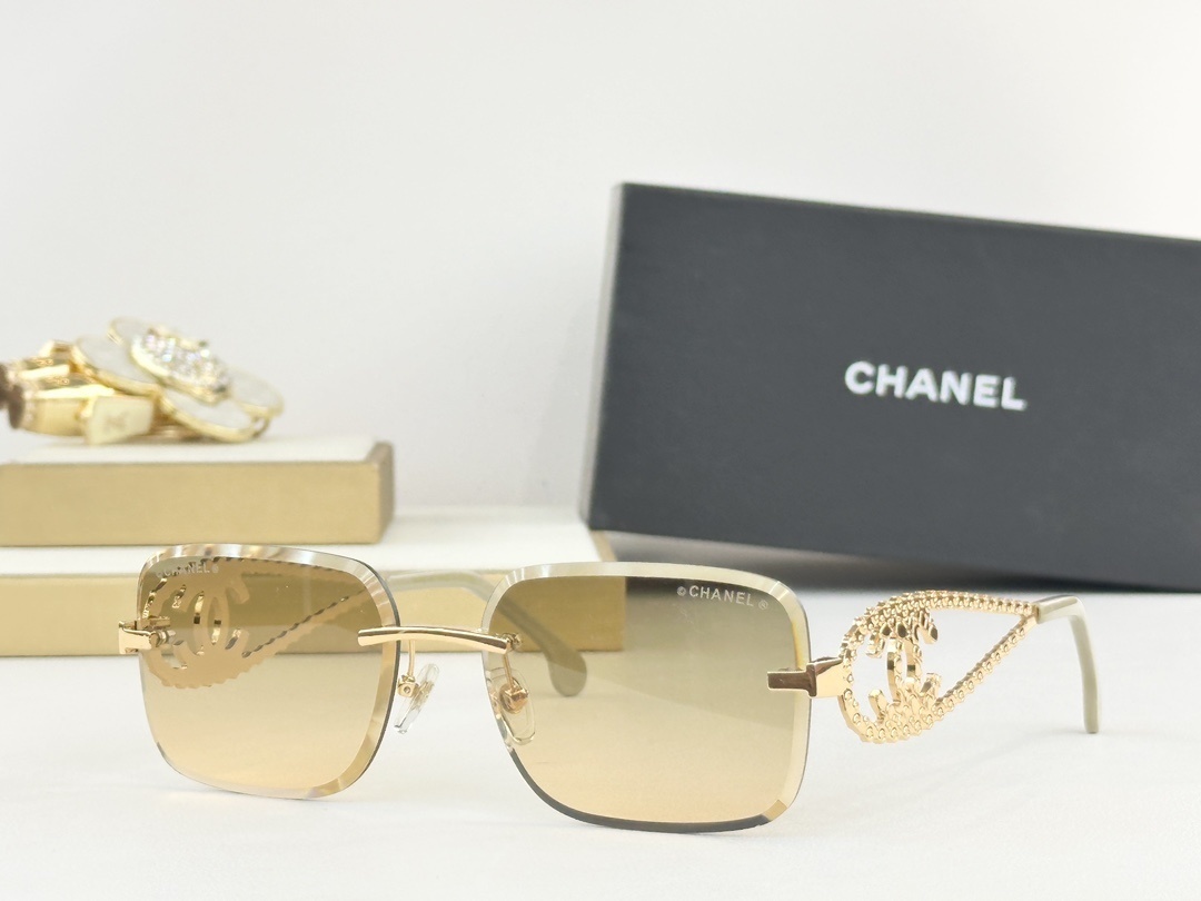 Chanel Luxury Rimless Sunglasses - Crystal CC Logo Temples