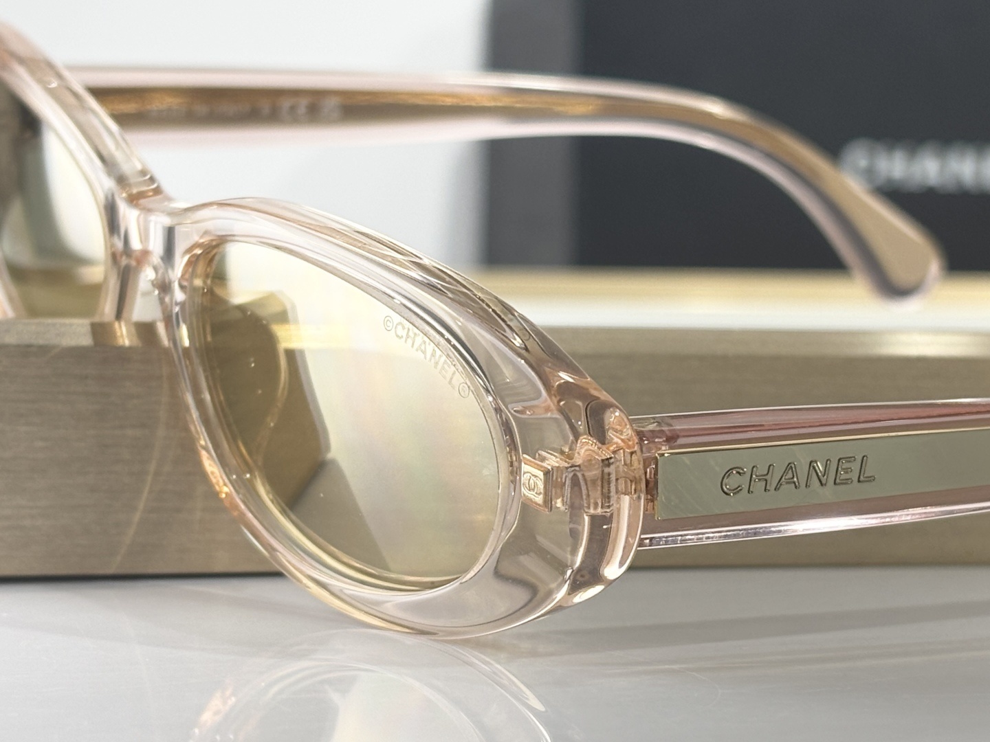 Chanel Oval Sunglasses - Light Pink Acetate & Gold Mirrored Lenses