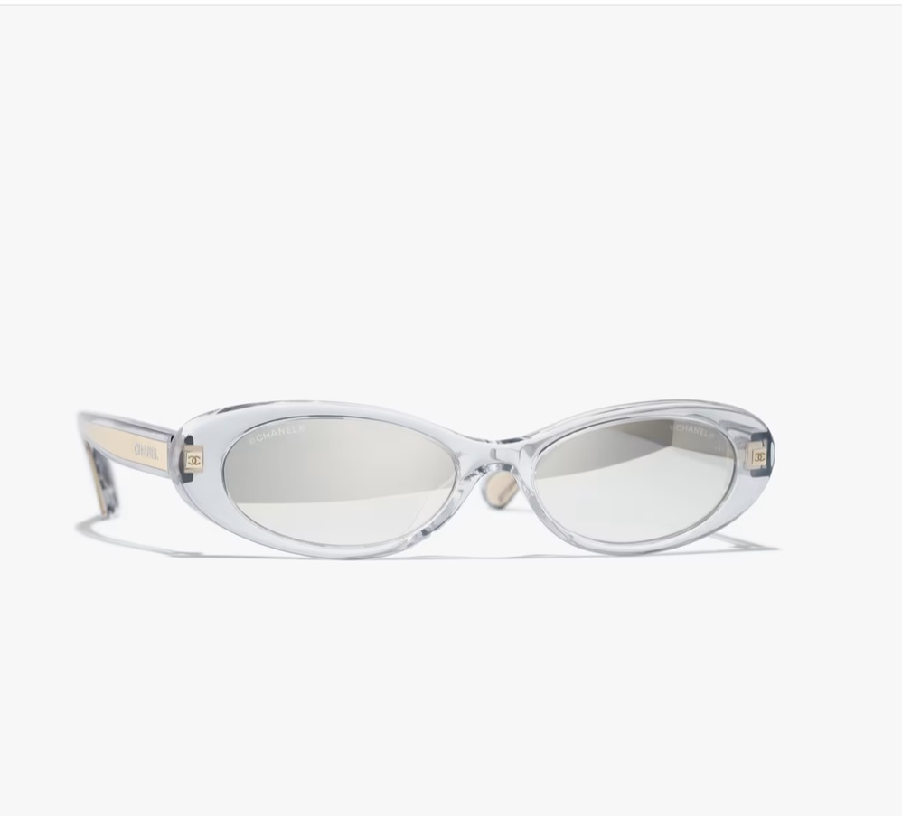 Chanel Clear Acetate Oval Sunglasses - Luxury Gold-Tone Detail