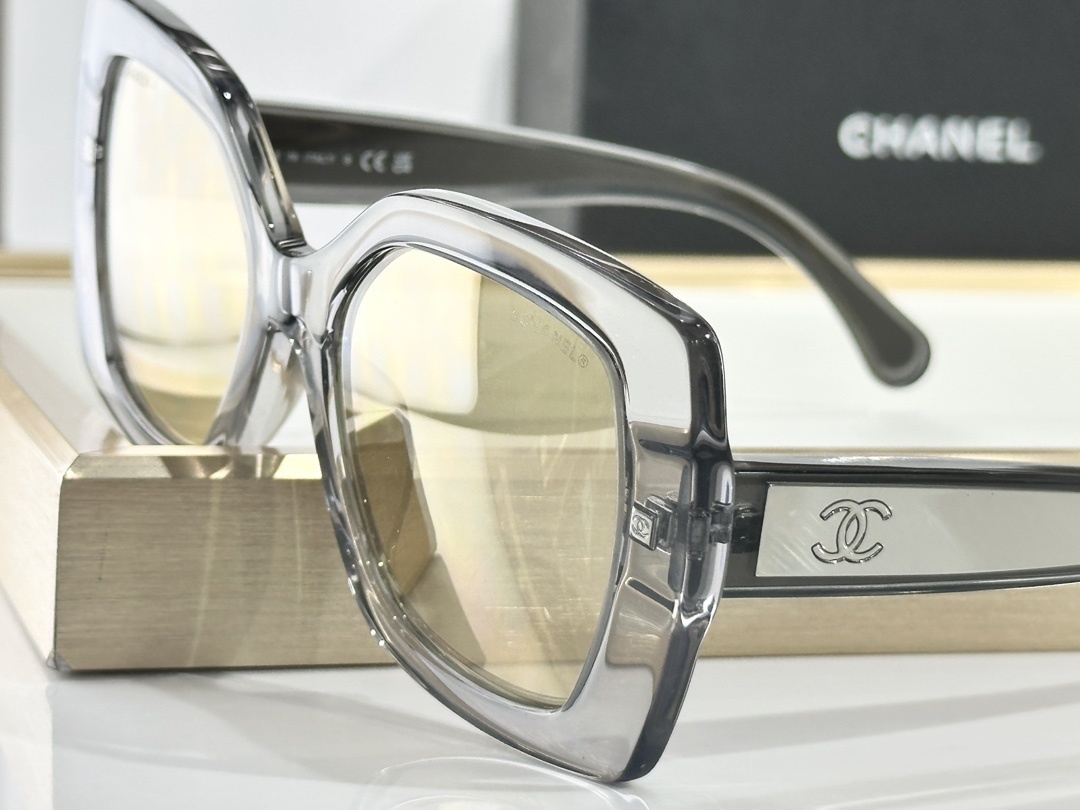 Chanel Square Sunglasses - Light Gray Acetate with Gold Mirror Lenses