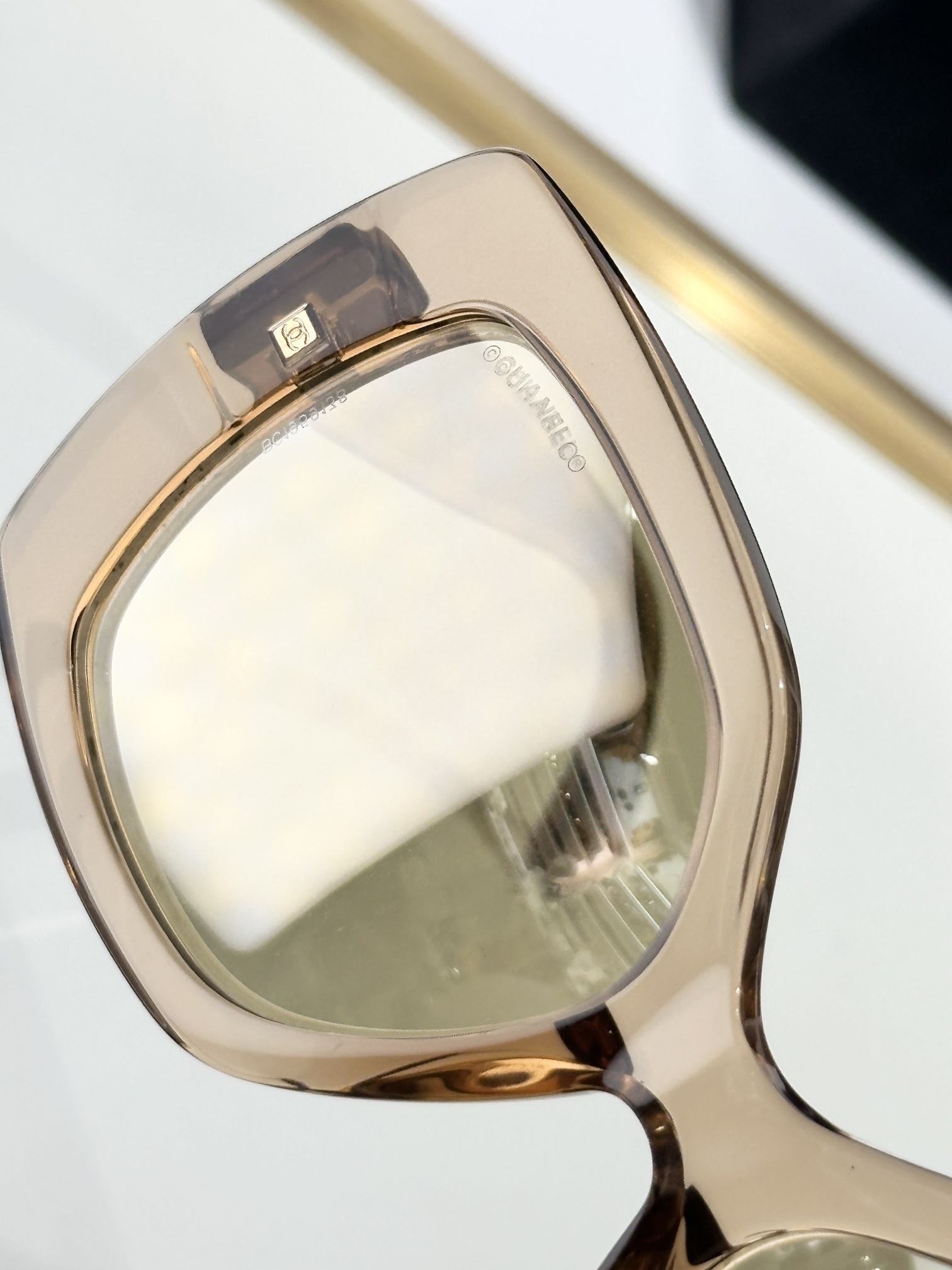 Chanel Acetate Square Sunglasses - Champagne Gold Mirrored Lenses