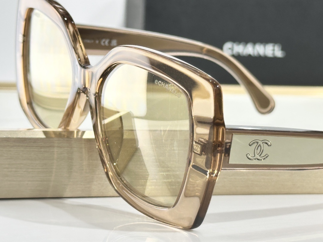 Chanel Acetate Square Sunglasses - Champagne Gold Mirrored Lenses