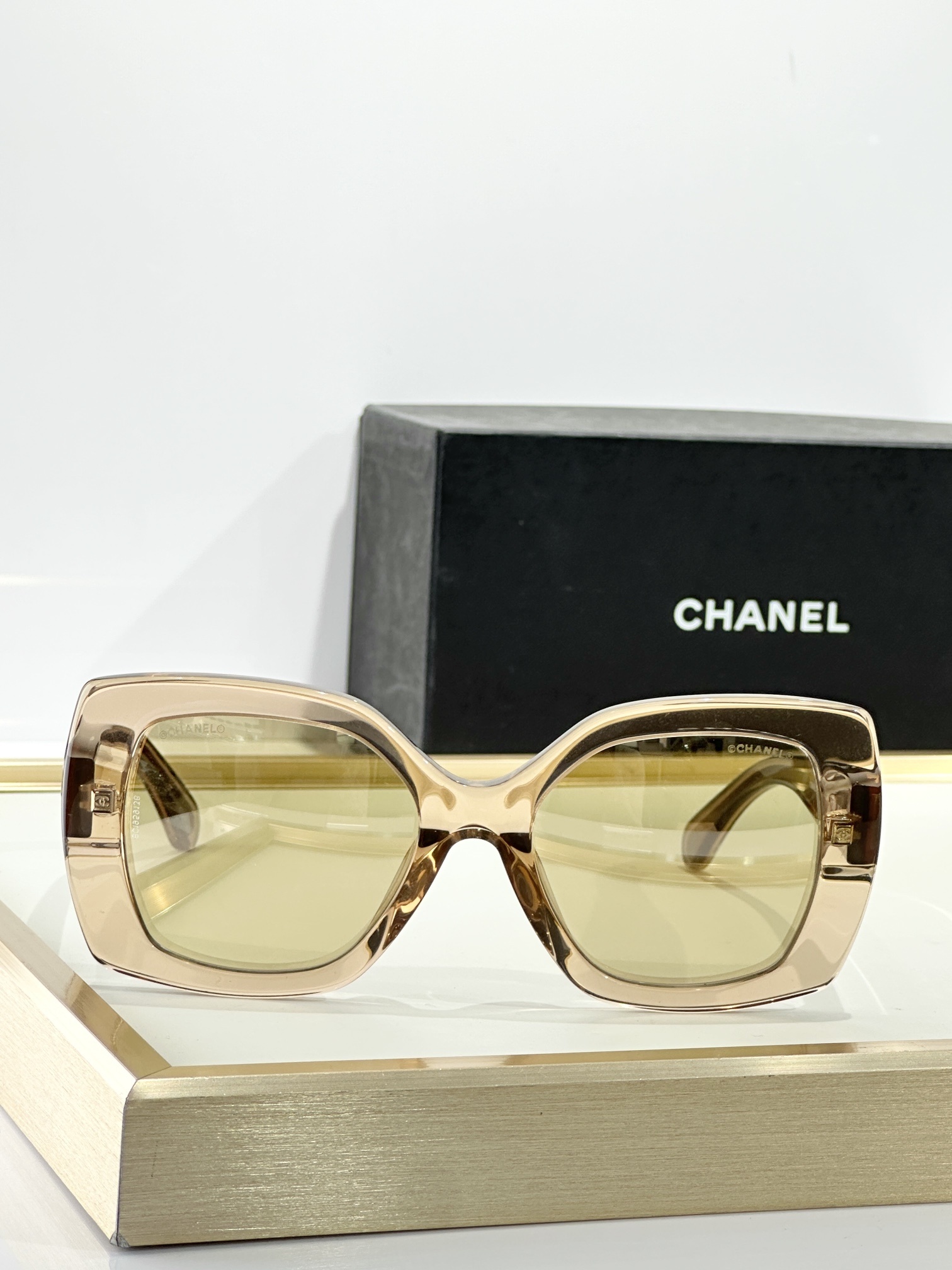 Chanel Acetate Square Sunglasses - Champagne Gold Mirrored Lenses