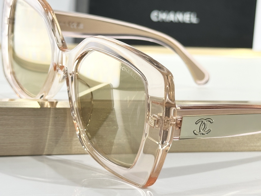 Chanel Square Sunglasses in Pink Acetate with Gold Mirrored Lenses