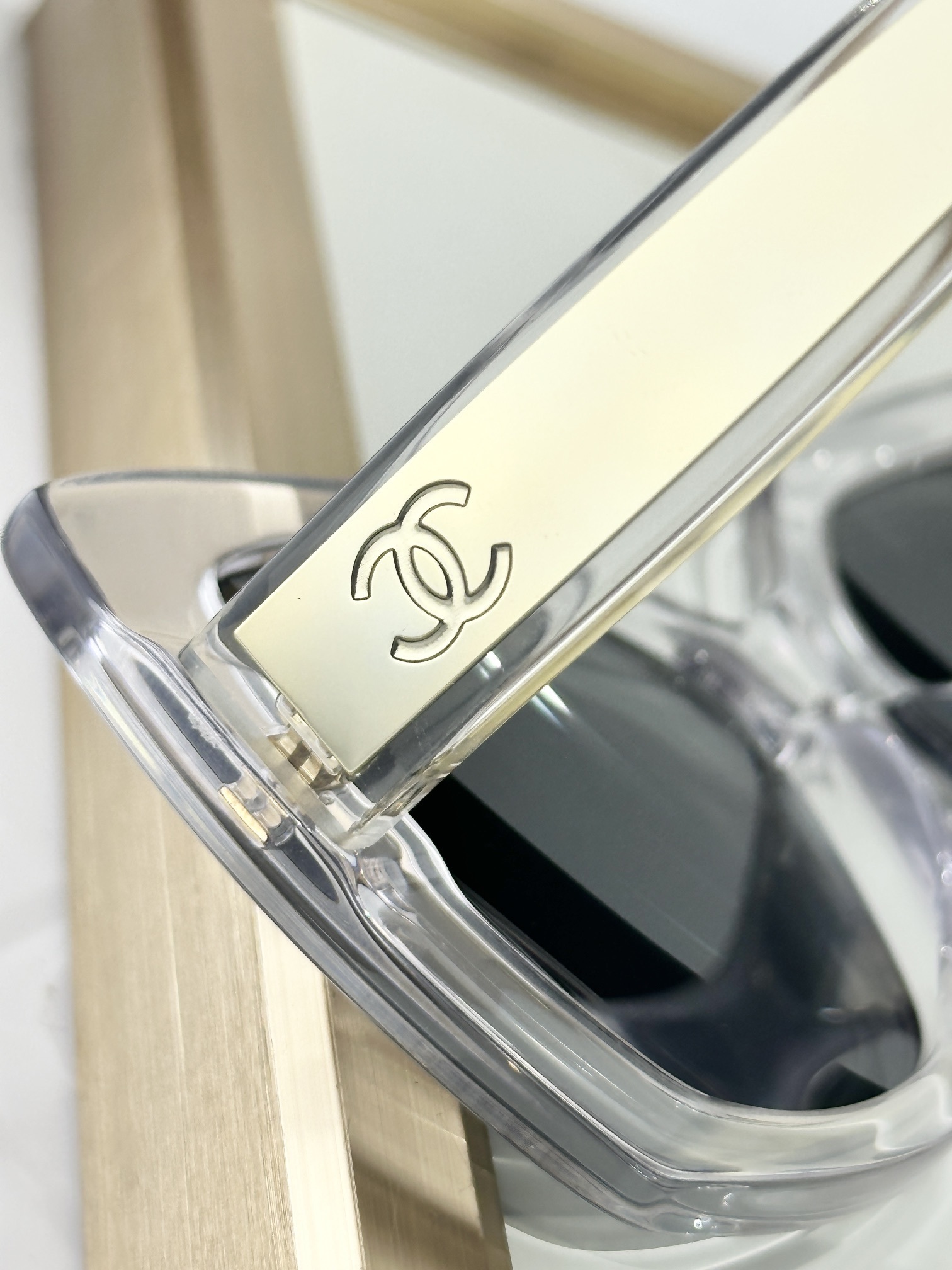 Chanel Square Sunglasses - Light Grey Acetate with Silver Lenses