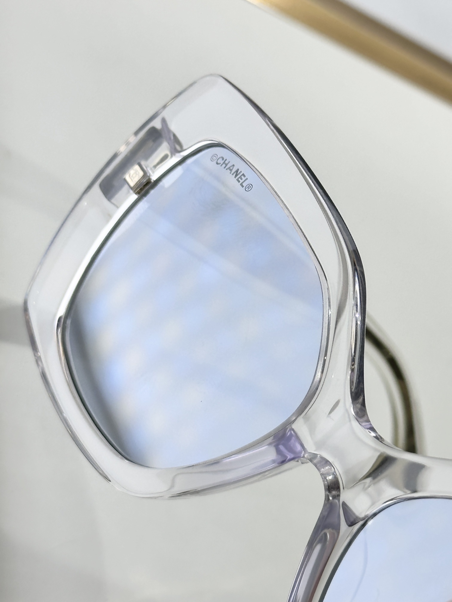 Chanel Square Sunglasses - Light Grey Acetate with Silver Lenses