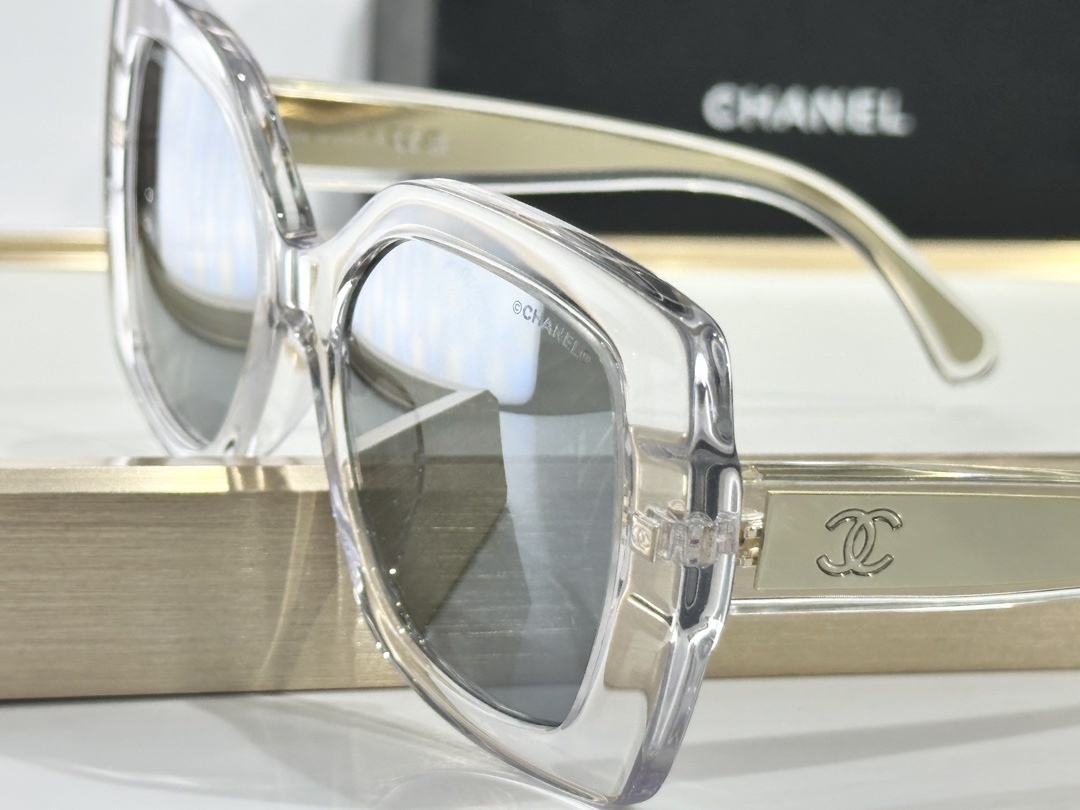Chanel Square Sunglasses - Light Grey Acetate with Silver Lenses