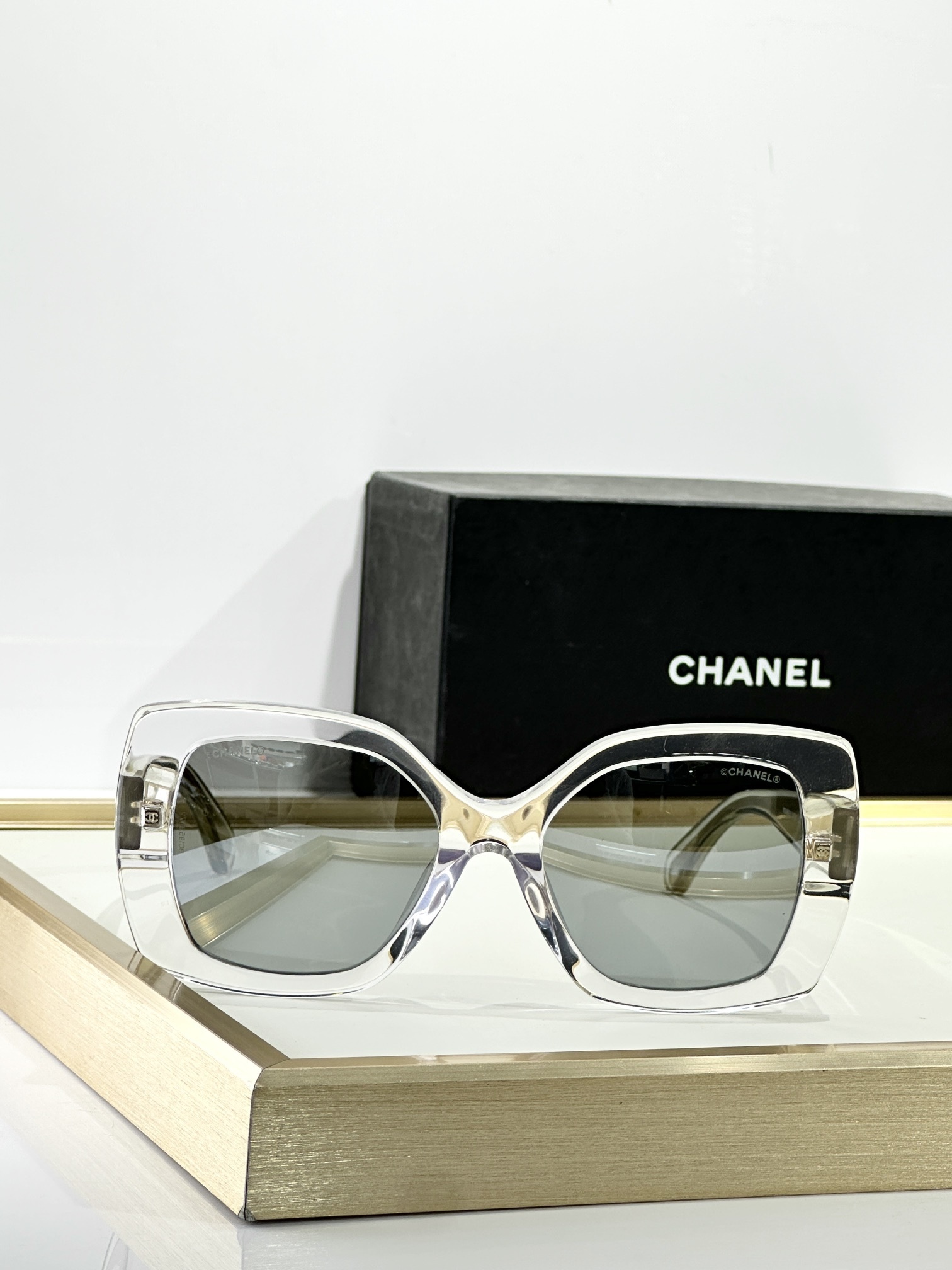 Chanel Square Sunglasses - Light Grey Acetate with Silver Lenses