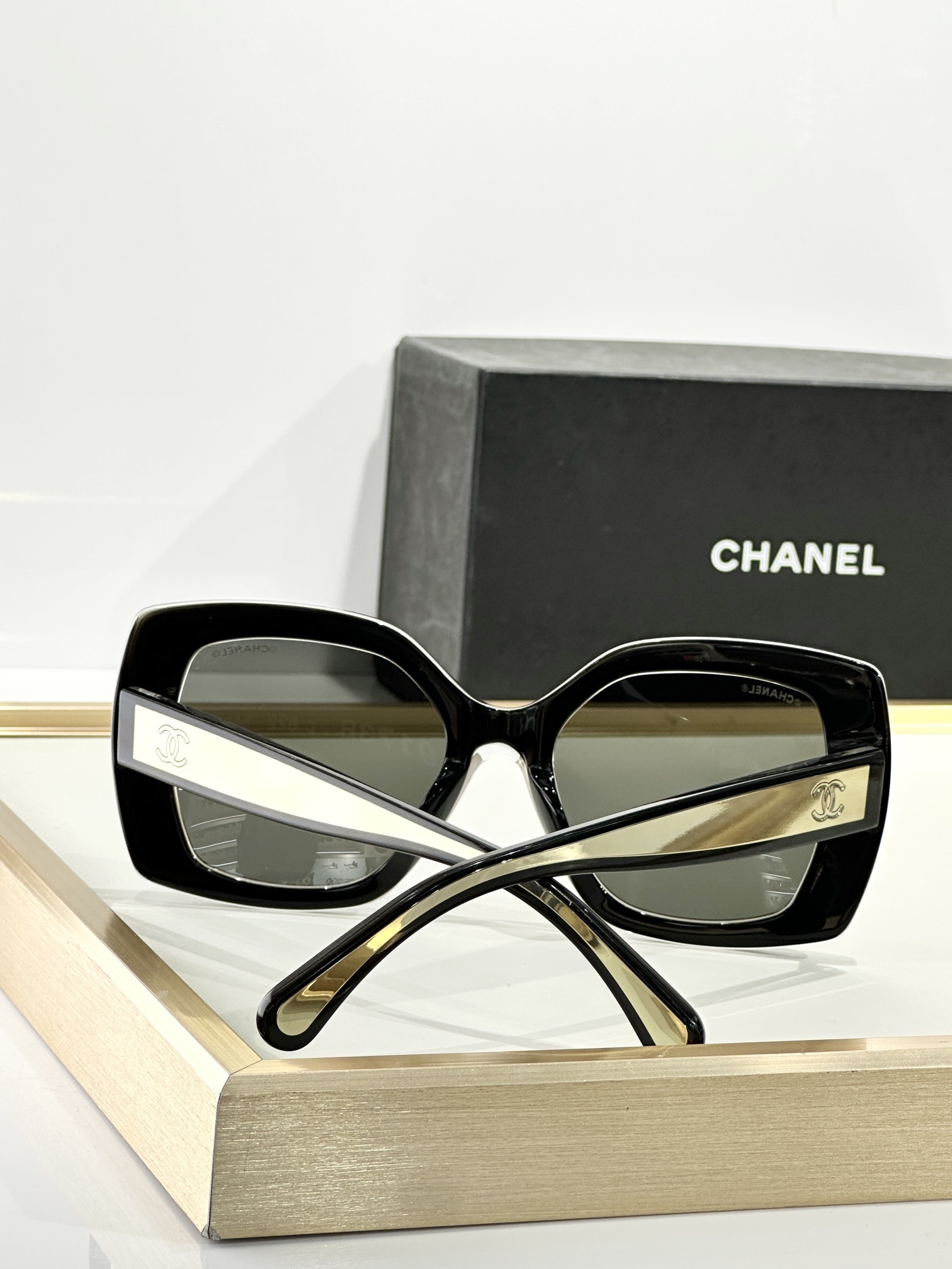 Chanel Luxury Black Butterfly Sunglasses with Iconic CC Logo