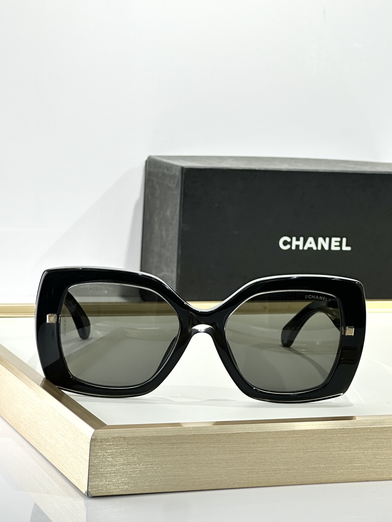 Chanel Luxury Black Butterfly Sunglasses with Iconic CC Logo