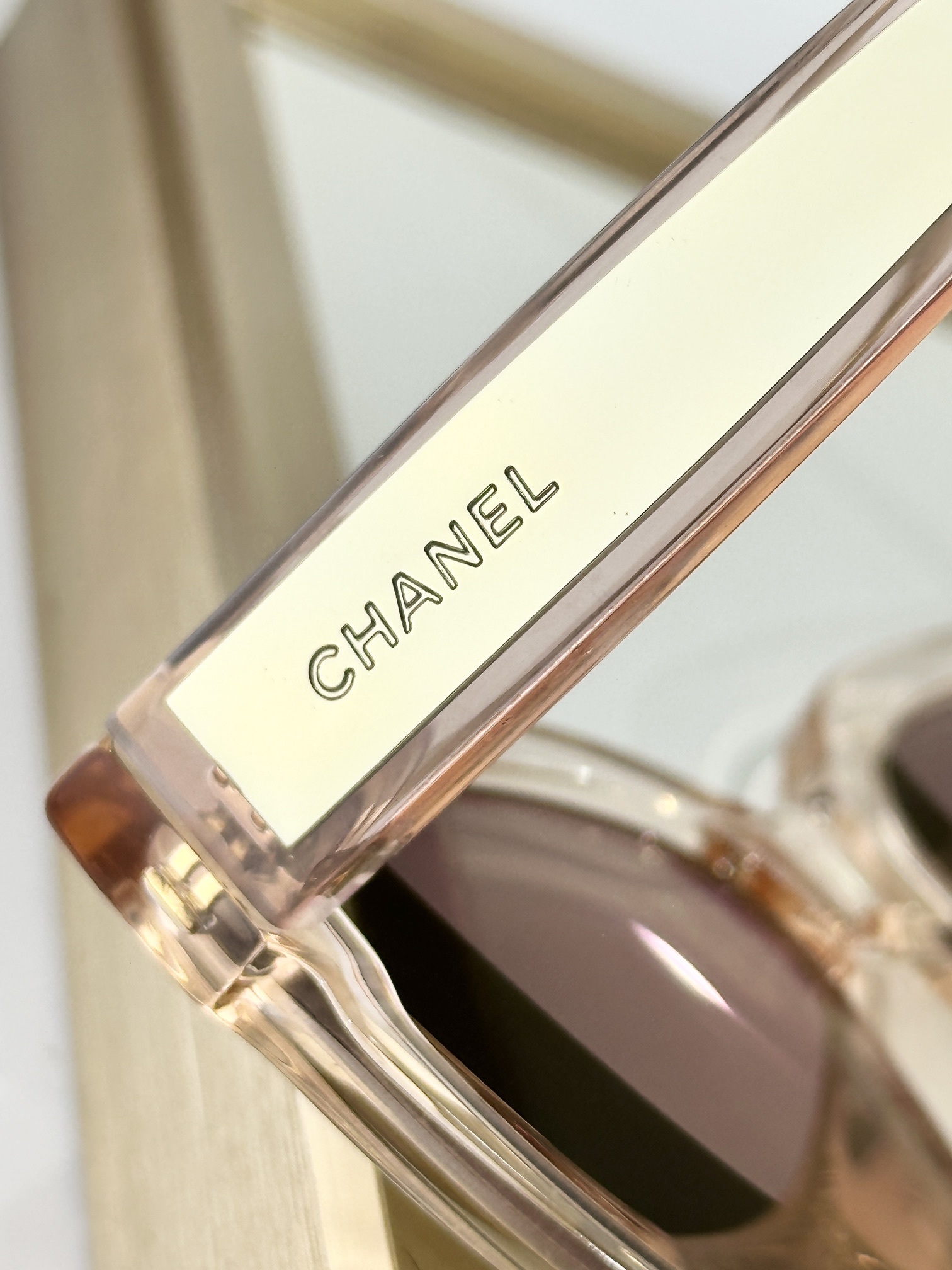 Chanel Light Pink Butterfly Sunglasses with Gold Mirror Lenses