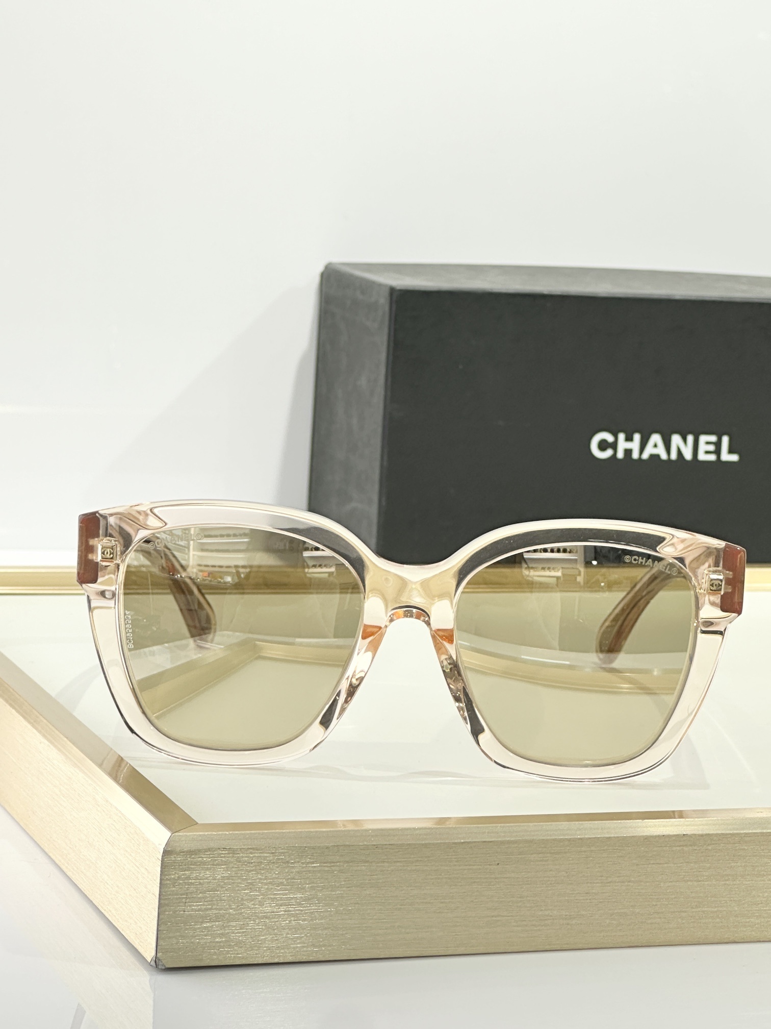 Chanel Light Pink Butterfly Sunglasses with Gold Mirror Lenses