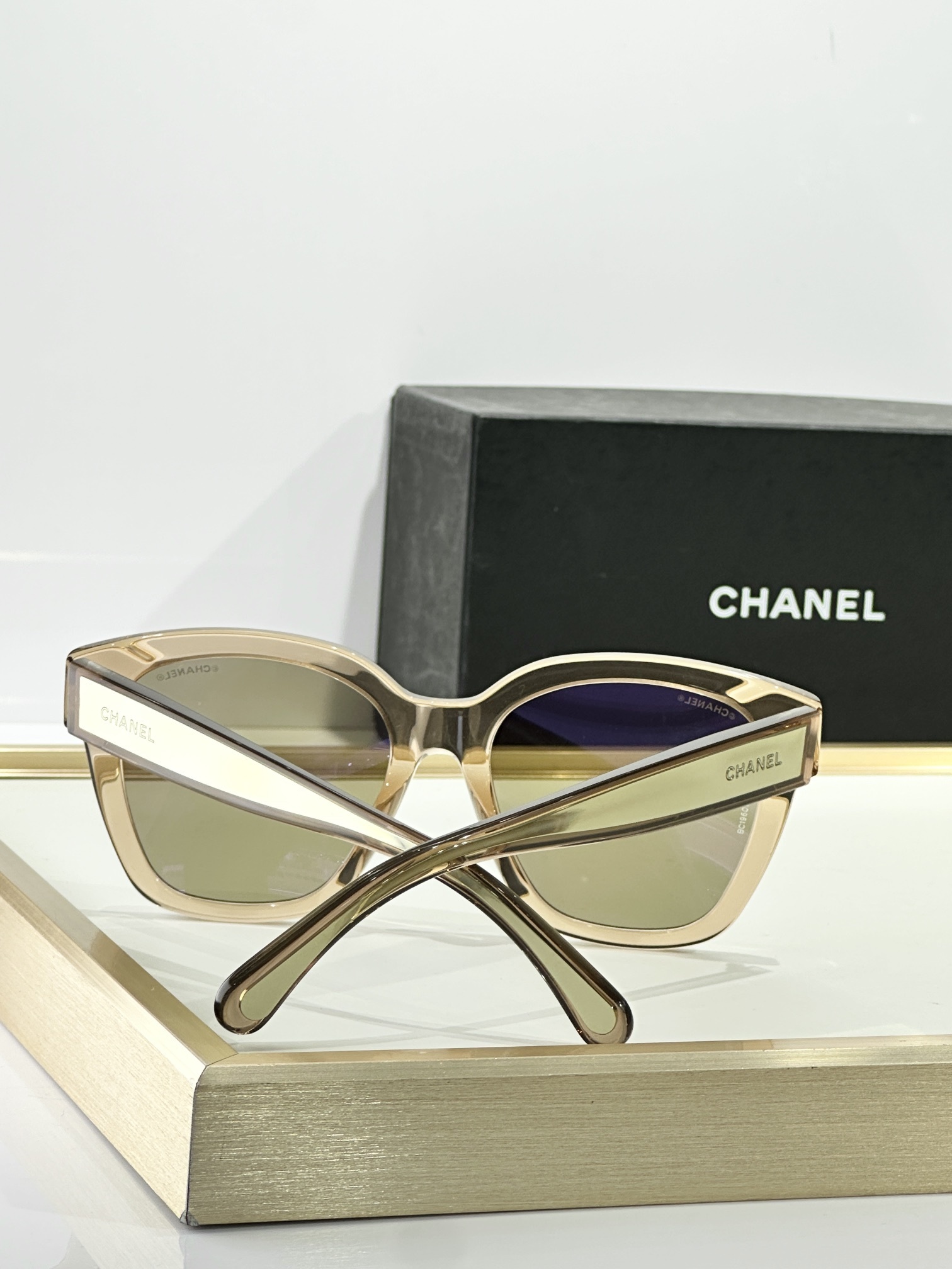 Chanel Light Orange Butterfly Sunglasses - Gold Mirrored Lenses