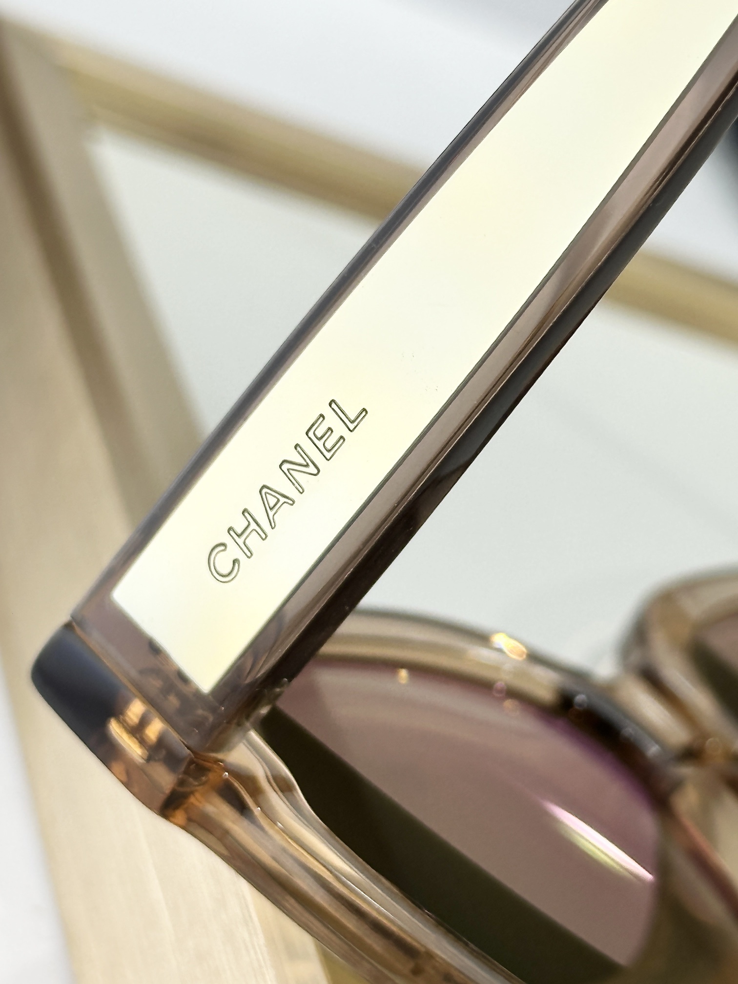 Chanel Light Orange Butterfly Sunglasses - Gold Mirrored Lenses
