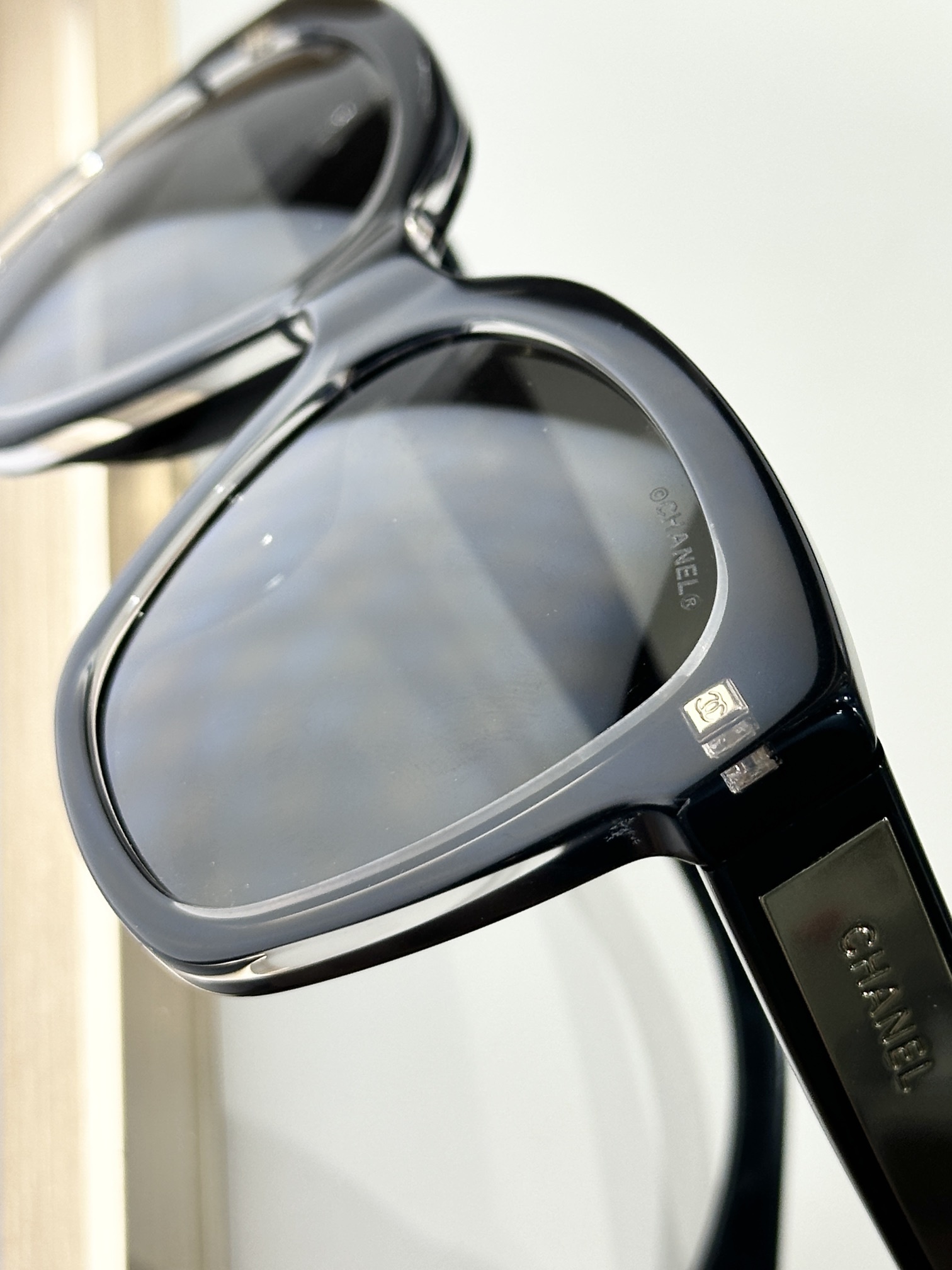 Luxury Chanel Black Oversized Square Sunglasses with Gold Accents