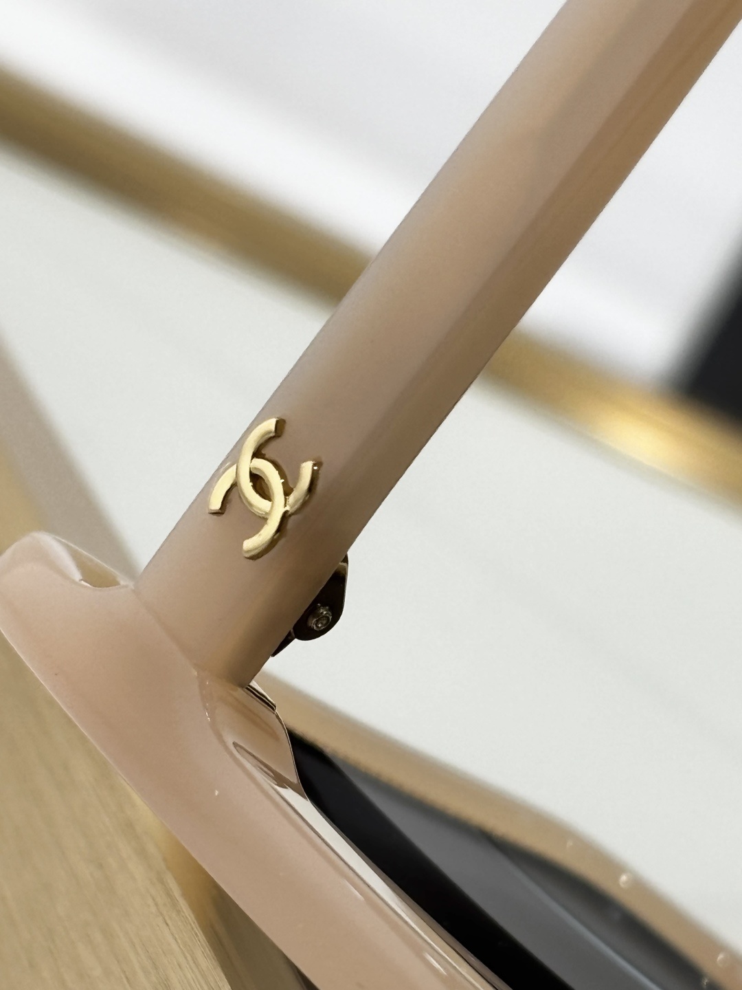 Chanel OCH71709A Square Sunglasses - Beige with Gold Chain Detail