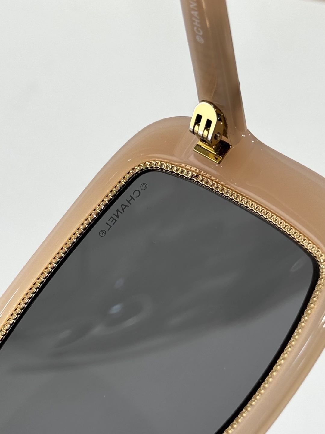 Chanel OCH71709A Square Sunglasses - Beige with Gold Chain Detail