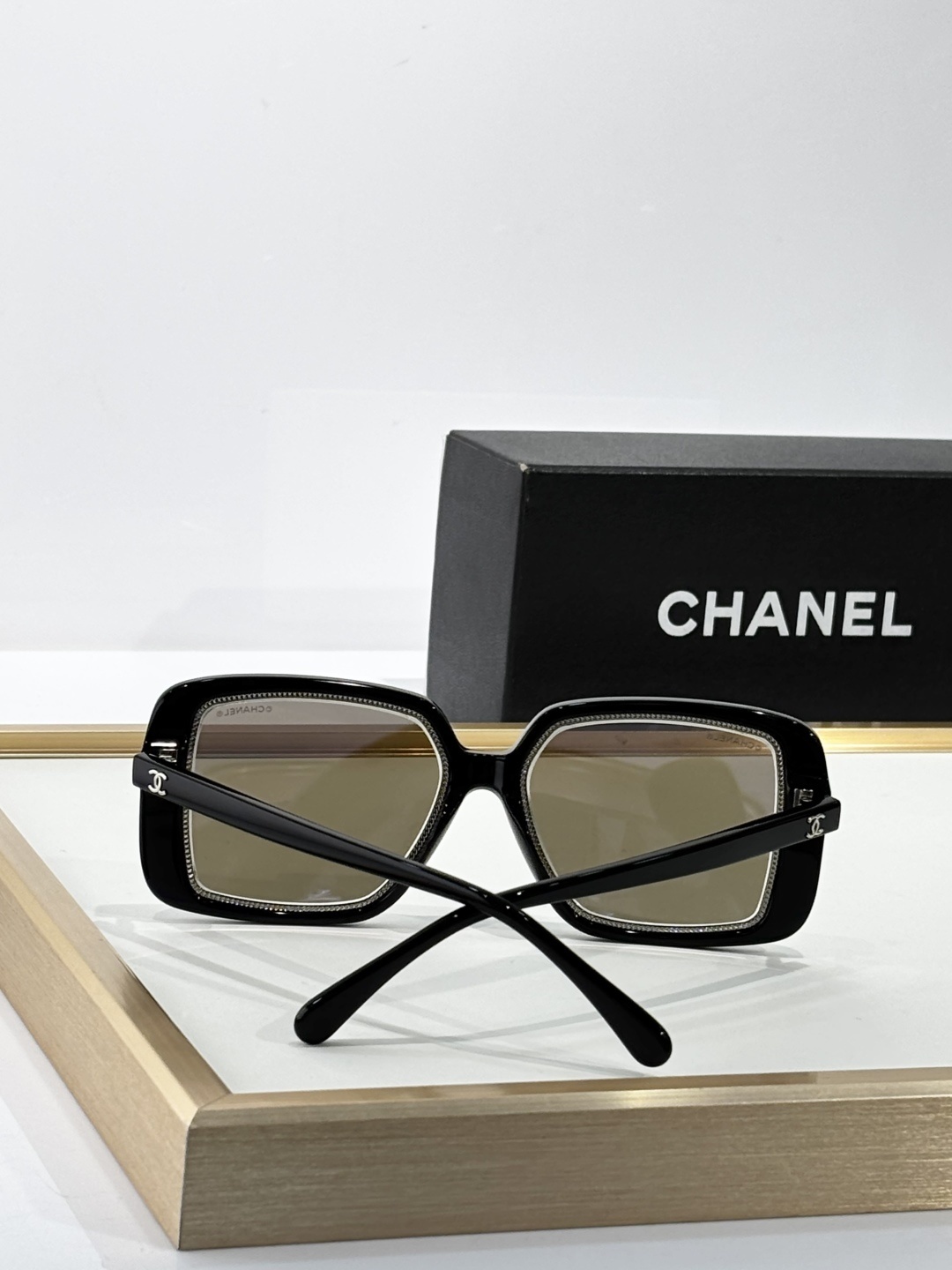 Chanel OCH71709A Oversized Square Sunglasses - Black & Gold Mirror